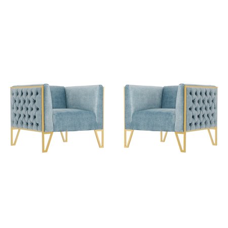 MANHATTAN COMFORT Vector Accent Chair in Ocean Blue and Gold (Set of 2) 2-AC054-OB